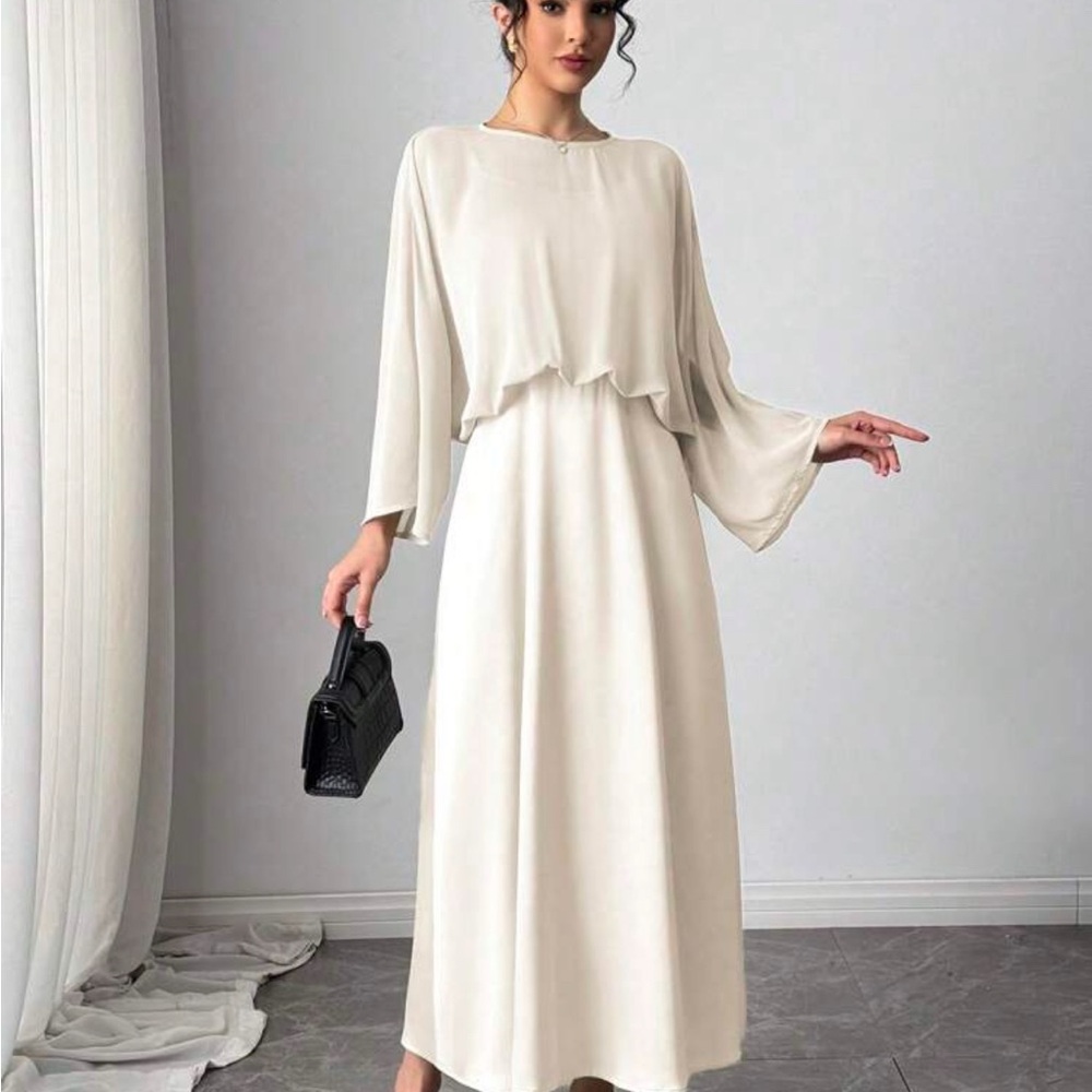 Elegant Long Sleeve Dress - Cream